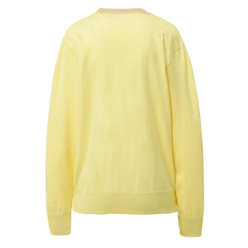 Light Yellow Men's Onitsuka Tiger Knit Cardigan Sweaters Online India | U7S-7760