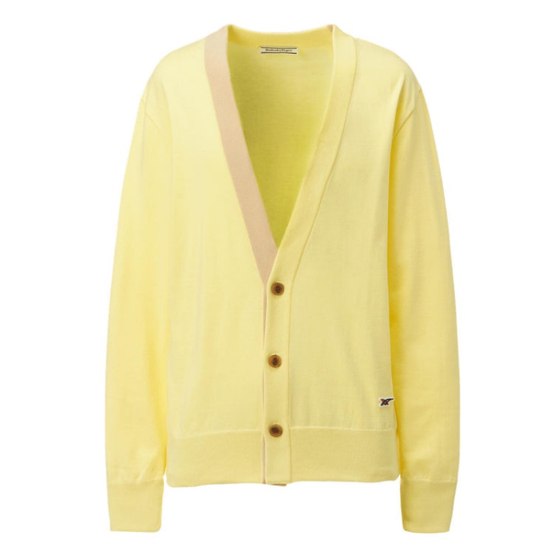 Light Yellow Men\'s Onitsuka Tiger Knit Cardigan Sweaters Online India | U7S-7760