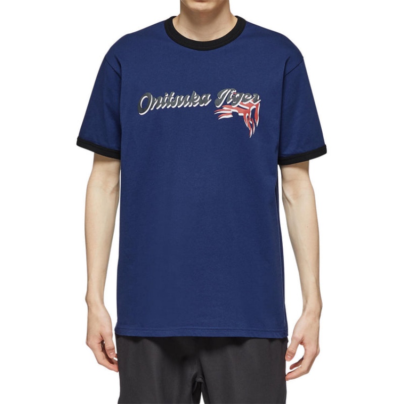 Navy Men's Onitsuka Tiger Graphic T Shirts Online India | V8Y-2271