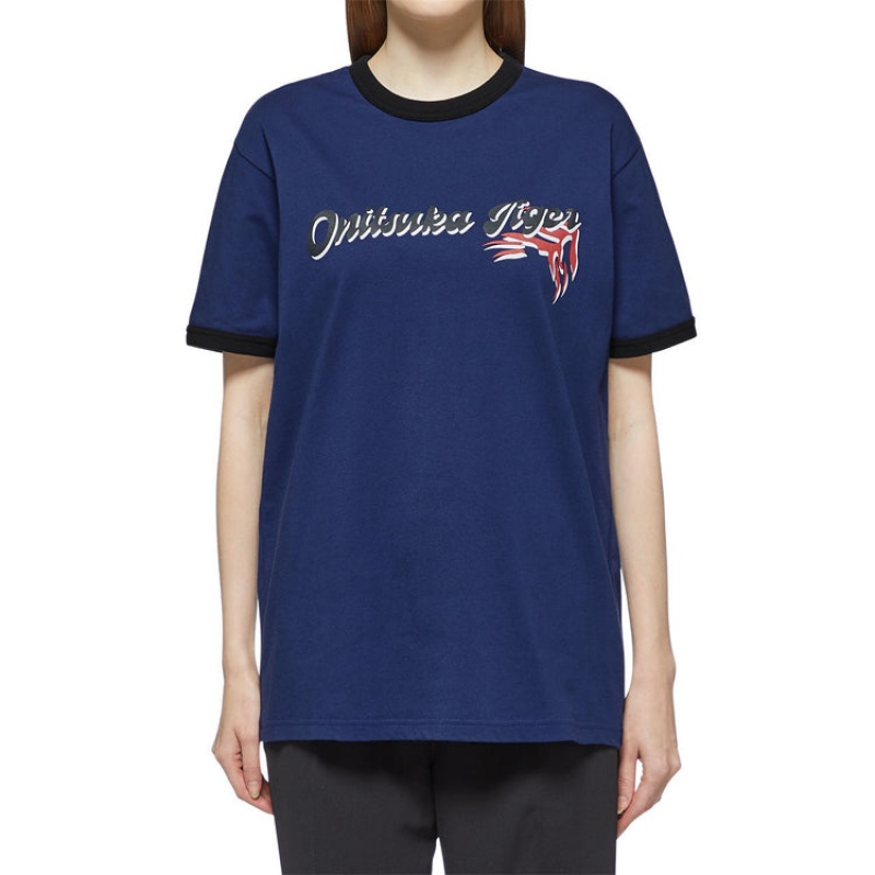 Navy Men's Onitsuka Tiger Graphic T Shirts Online India | V8Y-2271