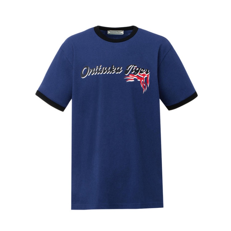 Navy Men\'s Onitsuka Tiger Graphic T Shirts Online India | V8Y-2271