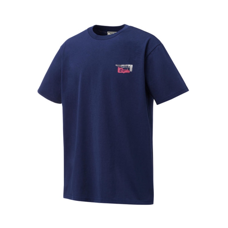 Navy Men's Onitsuka Tiger Graphic T Shirts Online India | G1R-3554