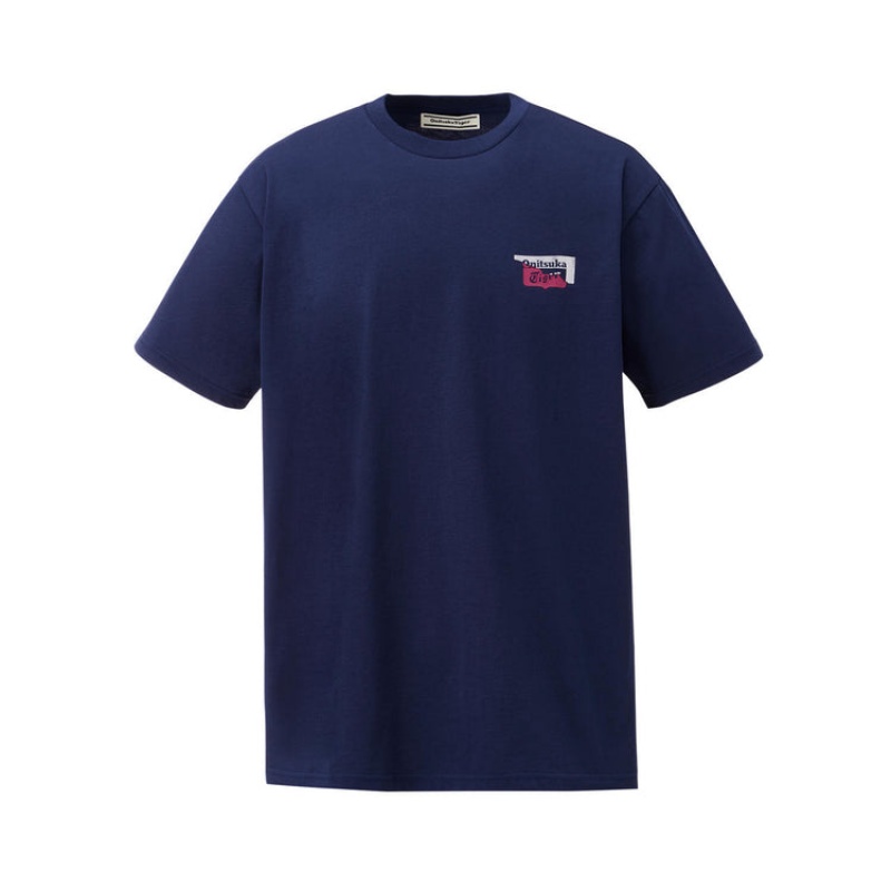 Navy Men\'s Onitsuka Tiger Graphic T Shirts Online India | G1R-3554