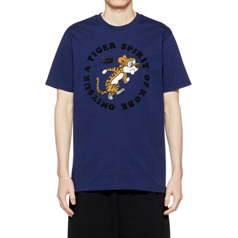 Navy Men's Onitsuka Tiger Graphic T Shirts Online India | H3U-0051