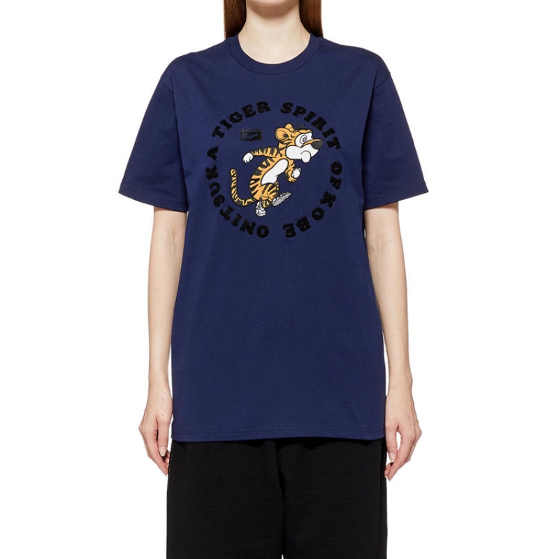 Navy Men's Onitsuka Tiger Graphic T Shirts Online India | H3U-0051