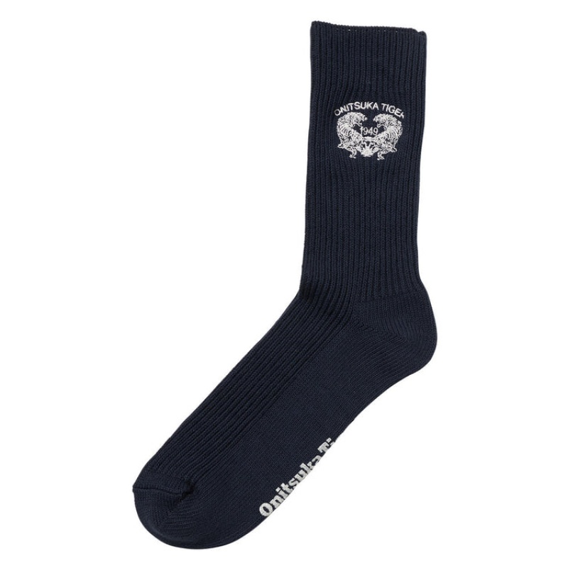 Navy Men's Onitsuka Tiger Middle Socks Online India | F4M-0217