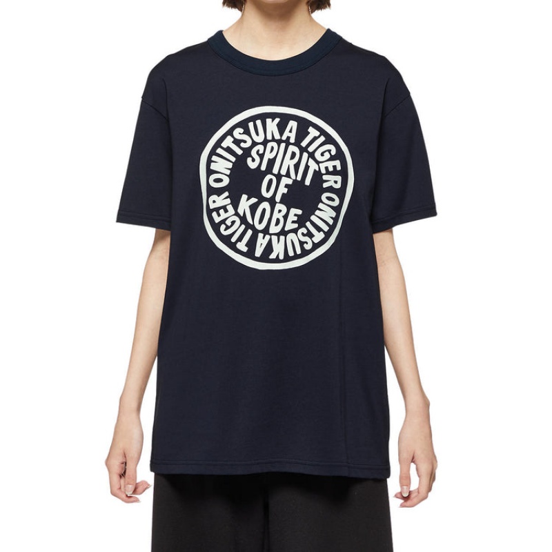 Navy Women's Onitsuka Tiger Graphic T Shirts Online India | L9D-3539