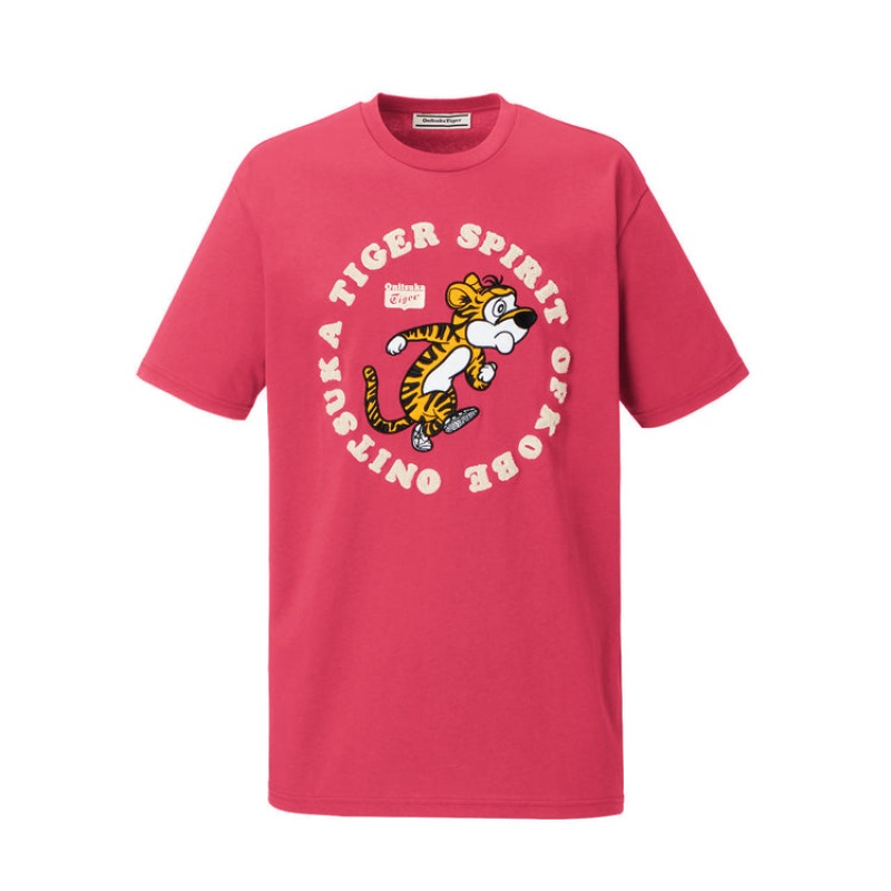 Pink Men\'s Onitsuka Tiger Graphic T Shirts Online India | W3O-0331