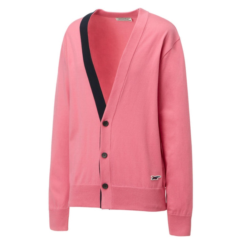 Pink Men's Onitsuka Tiger Knit Cardigan Sweaters Online India | B1T-6841