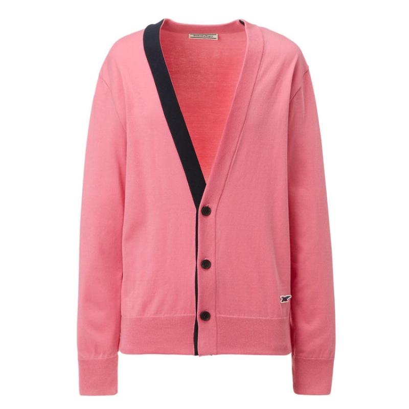 Pink Men\'s Onitsuka Tiger Knit Cardigan Sweaters Online India | B1T-6841