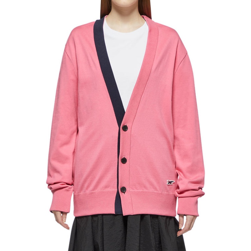 Pink Women's Onitsuka Tiger Knit Cardigan Sweaters Online India | D2Z-4553