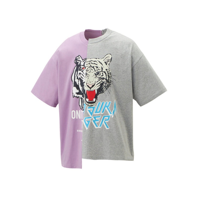 Purple / Grey Men's Onitsuka Tiger Graphic T Shirts Online India | E3W-3038