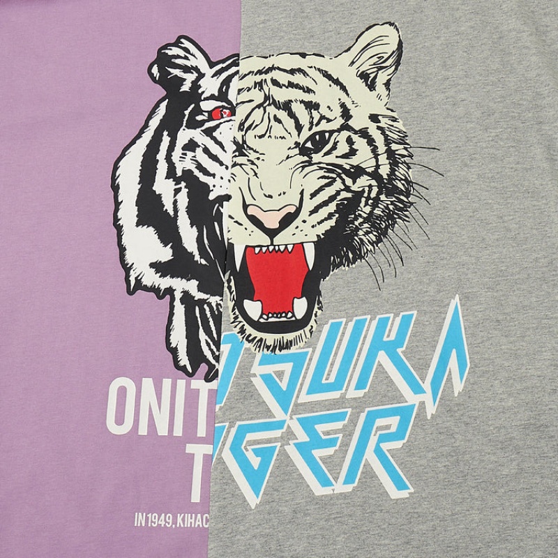 Purple / Grey Women's Onitsuka Tiger Graphic T Shirts Online India | Y4E-6250