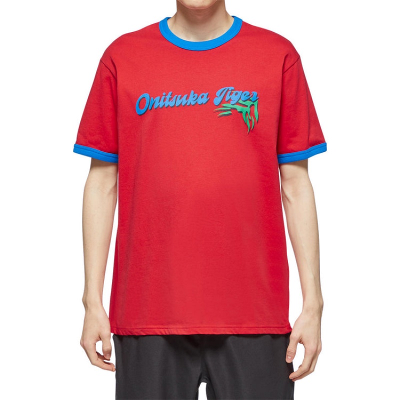 Red Men's Onitsuka Tiger Graphic T Shirts Online India | X6S-2781