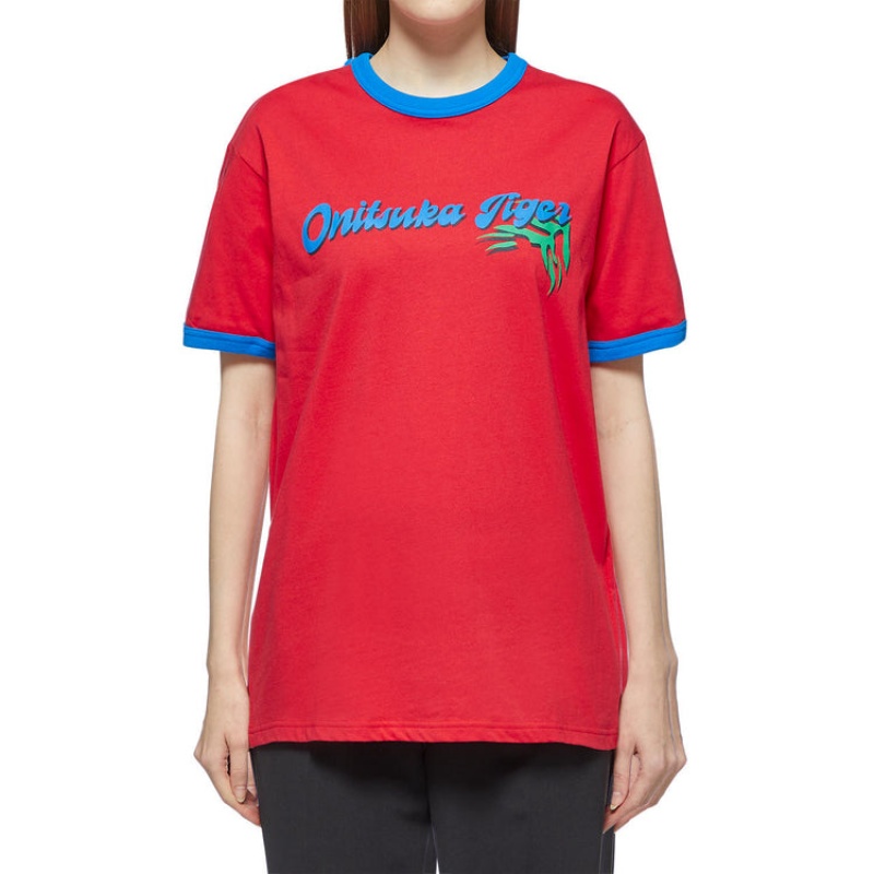 Red Men's Onitsuka Tiger Graphic T Shirts Online India | X6S-2781