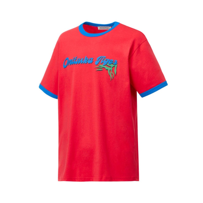 Red Men's Onitsuka Tiger Graphic T Shirts Online India | X6S-2781