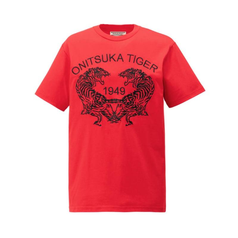 Red Men\'s Onitsuka Tiger Graphic T Shirts Online India | K3B-4501