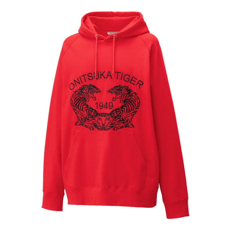 Red Men's Onitsuka Tiger Sweat Hoodie Online India | P8S-3501