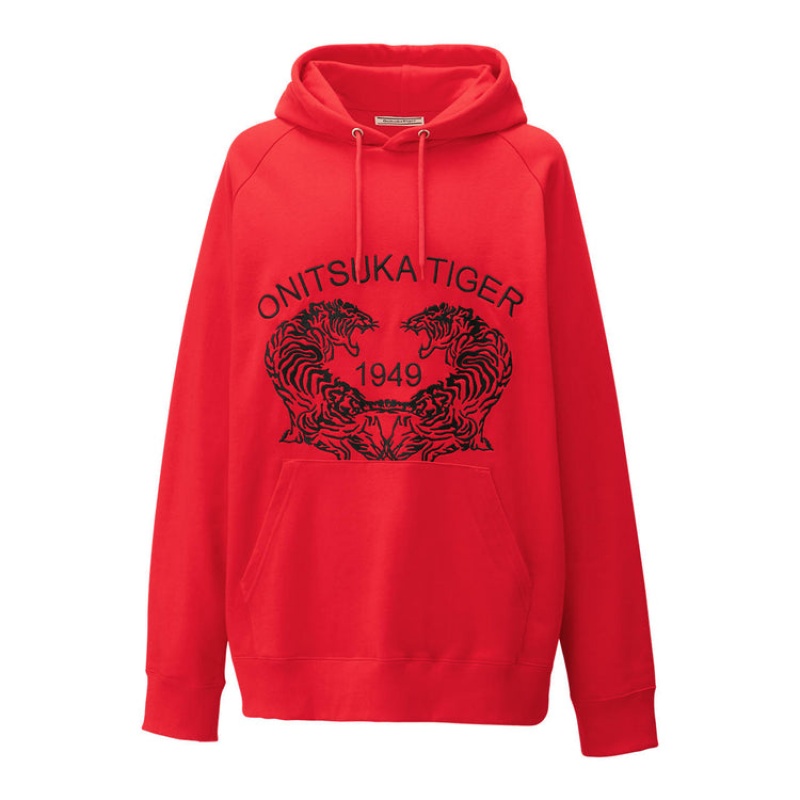 Red Men\'s Onitsuka Tiger Sweat Hoodie Online India | P8S-3501