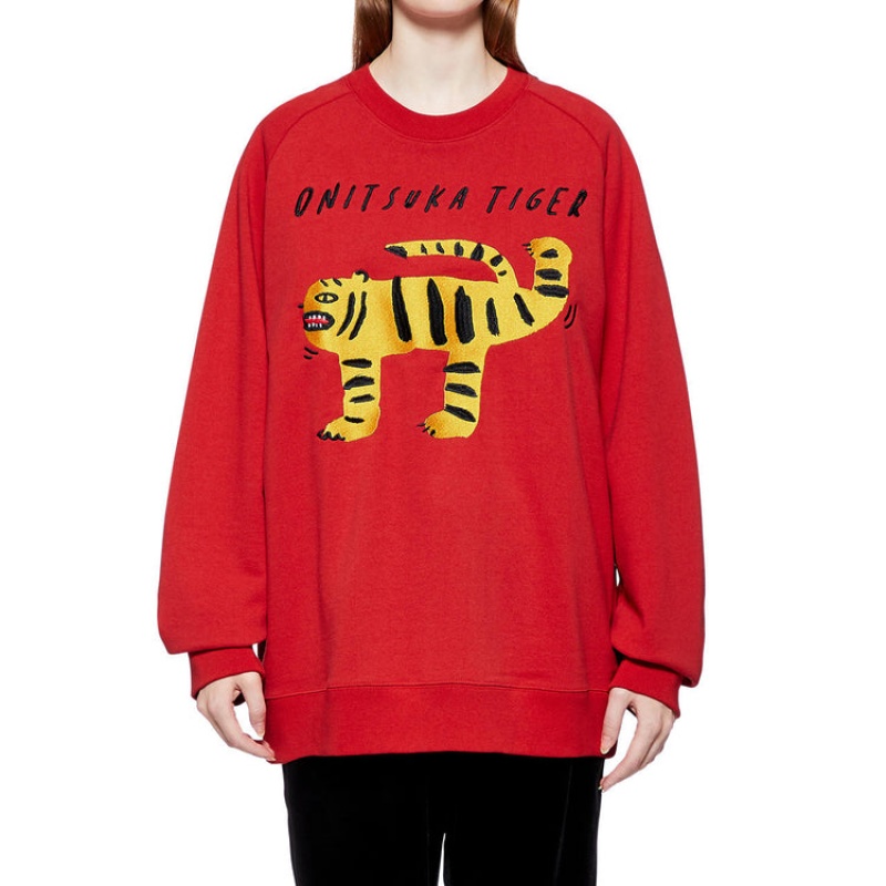 Red Men's Onitsuka Tiger Sweatshirts Online India | U9O-1959