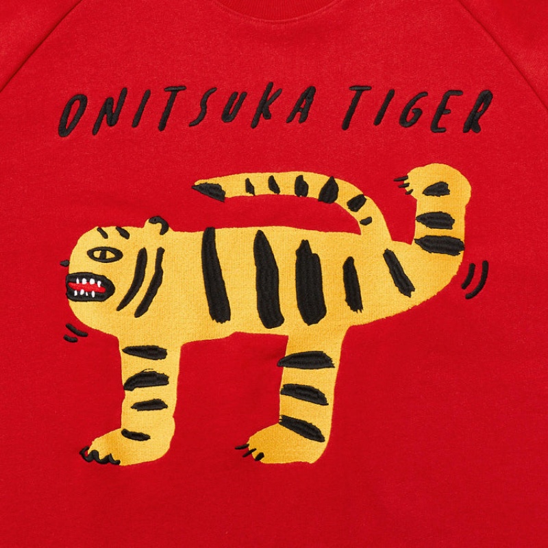 Red Men's Onitsuka Tiger Sweatshirts Online India | U9O-1959