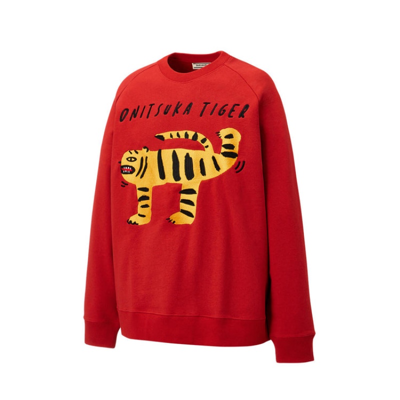 Red Women's Onitsuka Tiger Sweatshirts Online India | I0E-3834