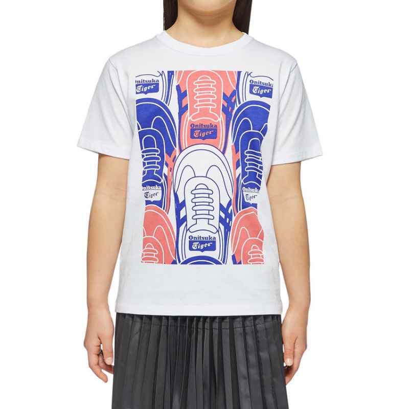 White Kids' Onitsuka Tiger Graphic T Shirts Online India | A6D-5011