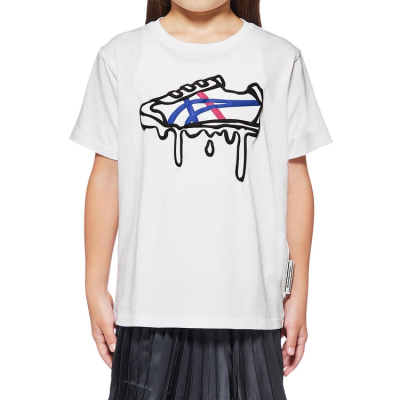 White Kids' Onitsuka Tiger Graphic T Shirts Online India | D2S-3216