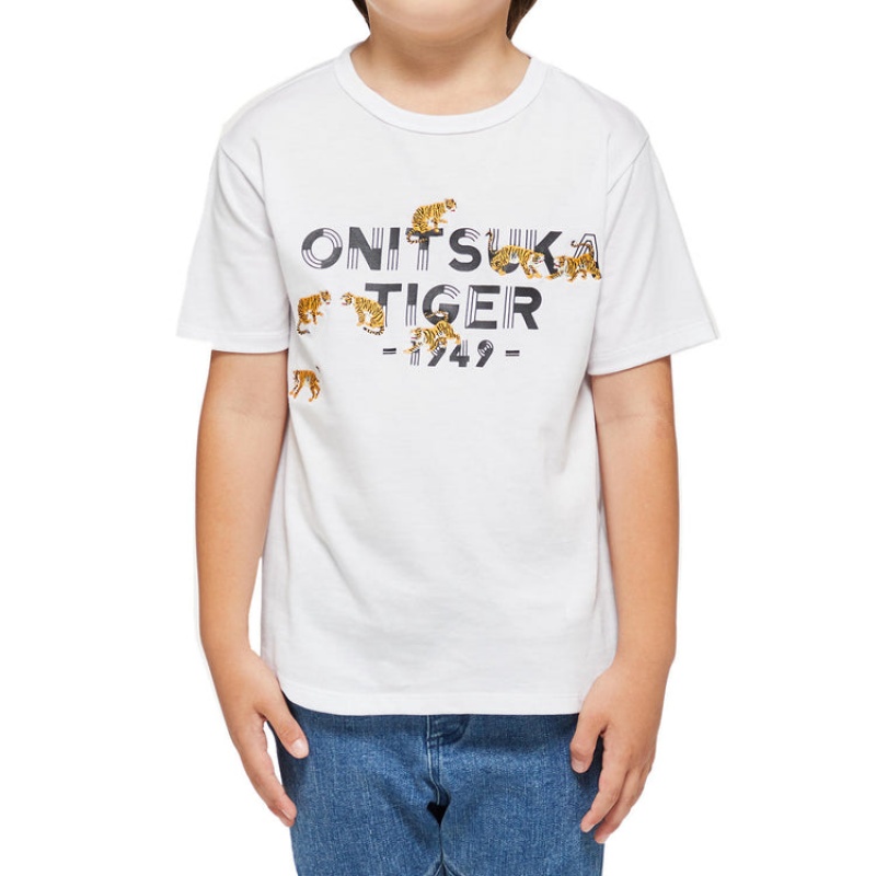 White Kids' Onitsuka Tiger Graphic T Shirts Online India | K9E-9742