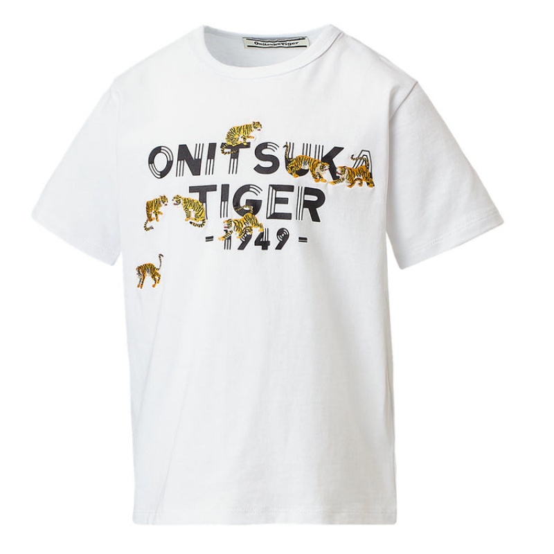 White Kids' Onitsuka Tiger Graphic T Shirts Online India | K9E-9742