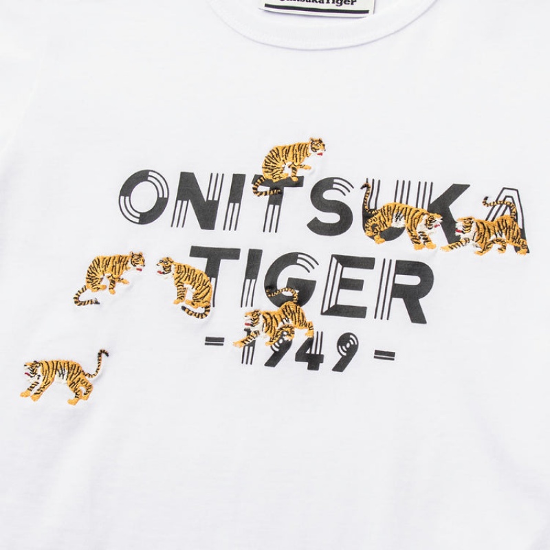 White Kids' Onitsuka Tiger Graphic T Shirts Online India | K9E-9742