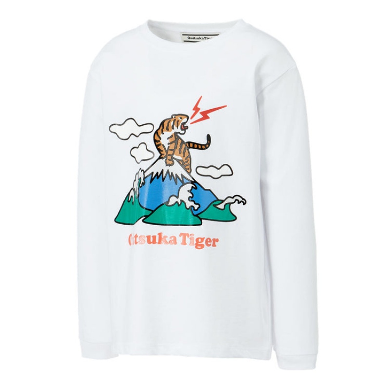 White Kids' Onitsuka Tiger LS Graphic T Shirts Online India | O6Z-2282