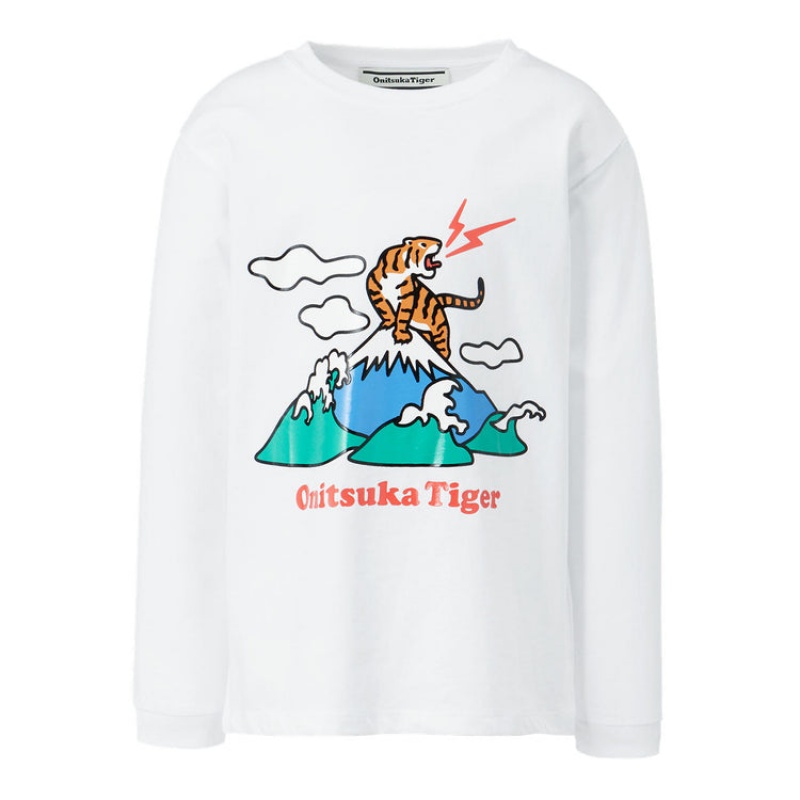 White Kids\' Onitsuka Tiger LS Graphic T Shirts Online India | O6Z-2282