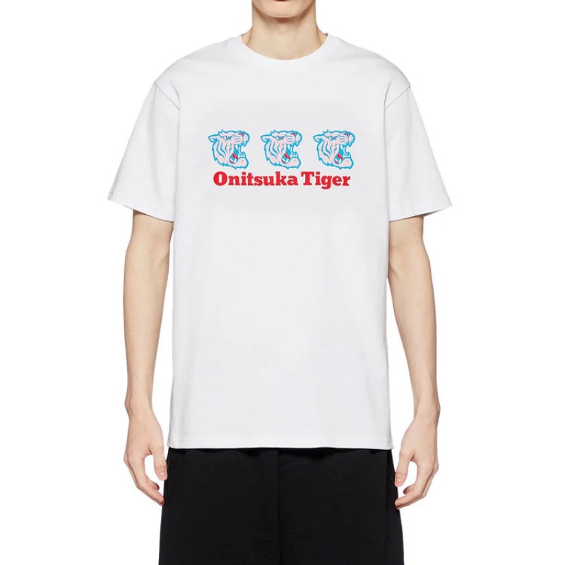 White Men's Onitsuka Tiger Graphic T Shirts Online India | B1X-1738