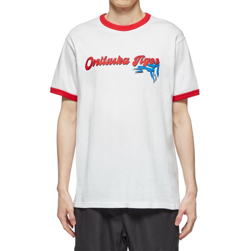 White Men's Onitsuka Tiger Graphic T Shirts Online India | X3M-3544