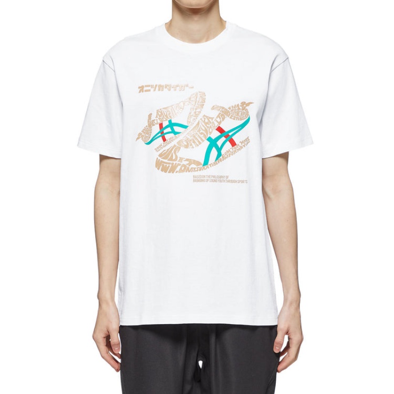 White Men's Onitsuka Tiger Graphic T Shirts Online India | P8E-0091