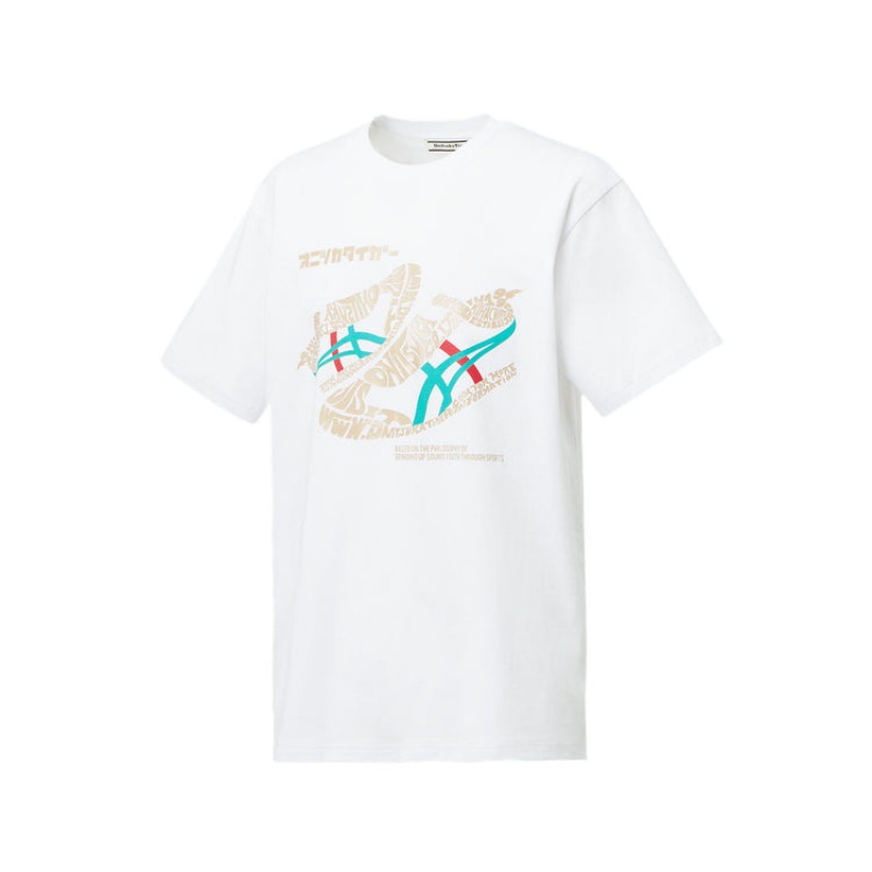 White Men's Onitsuka Tiger Graphic T Shirts Online India | P8E-0091