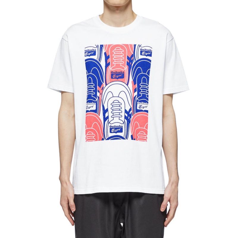 White Men's Onitsuka Tiger Graphic T Shirts Online India | V1Q-2478