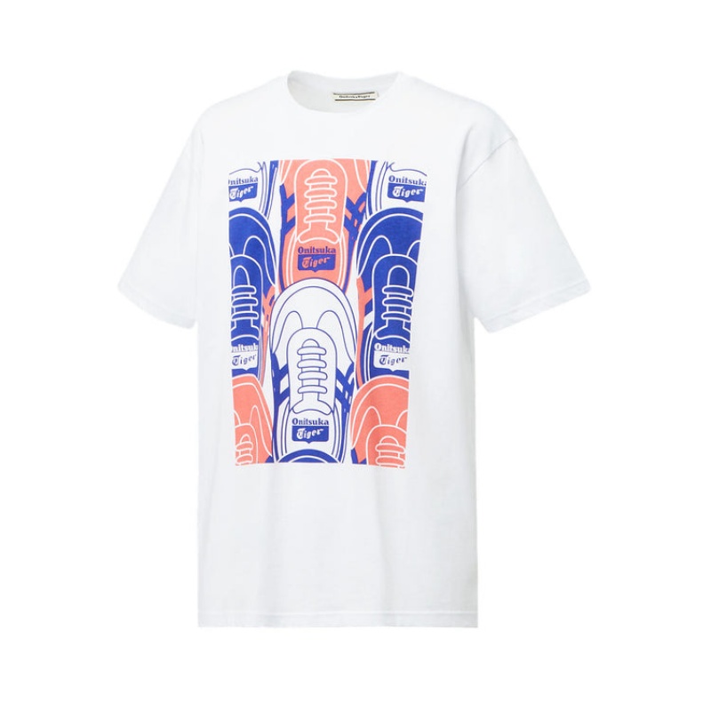 White Men's Onitsuka Tiger Graphic T Shirts Online India | V1Q-2478