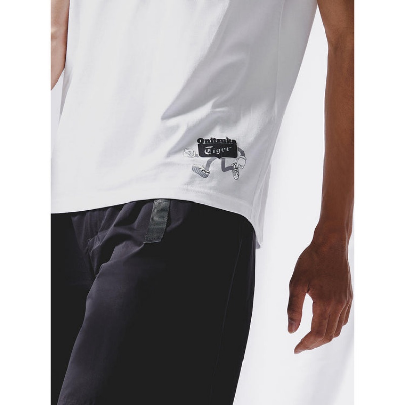 White Men's Onitsuka Tiger Graphic T Shirts Online India | H9T-2593