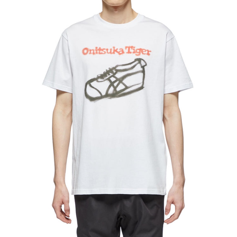 White Men's Onitsuka Tiger Graphic T Shirts Online India | X5W-3495