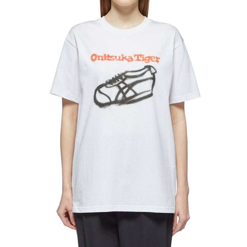 White Men's Onitsuka Tiger Graphic T Shirts Online India | X5W-3495