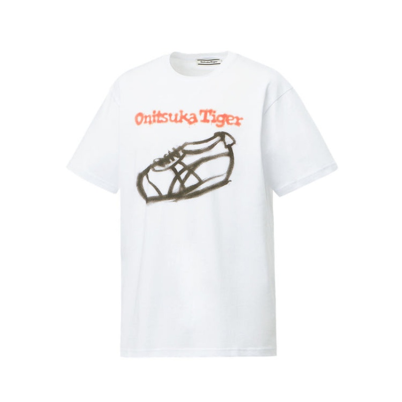 White Men's Onitsuka Tiger Graphic T Shirts Online India | X5W-3495