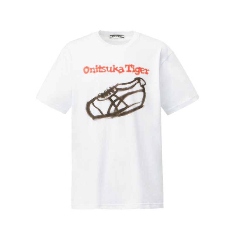 White Men\'s Onitsuka Tiger Graphic T Shirts Online India | X5W-3495