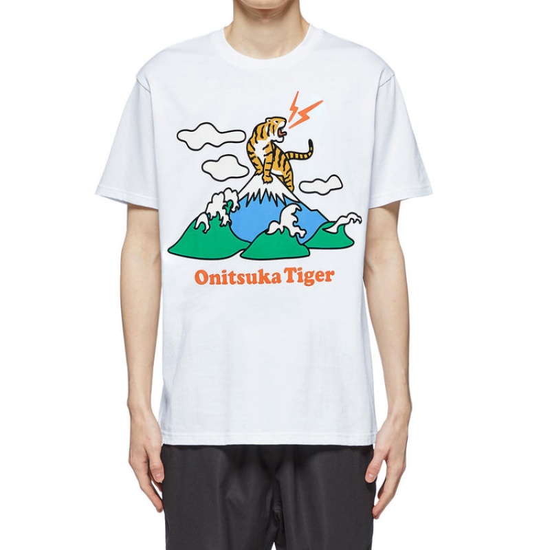 White Men's Onitsuka Tiger Graphic T Shirts Online India | R1X-2063