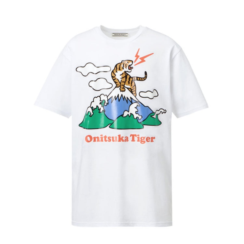 White Men\'s Onitsuka Tiger Graphic T Shirts Online India | R1X-2063