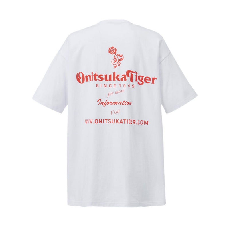 White Men's Onitsuka Tiger Graphic T Shirts Online India | Q0O-3066