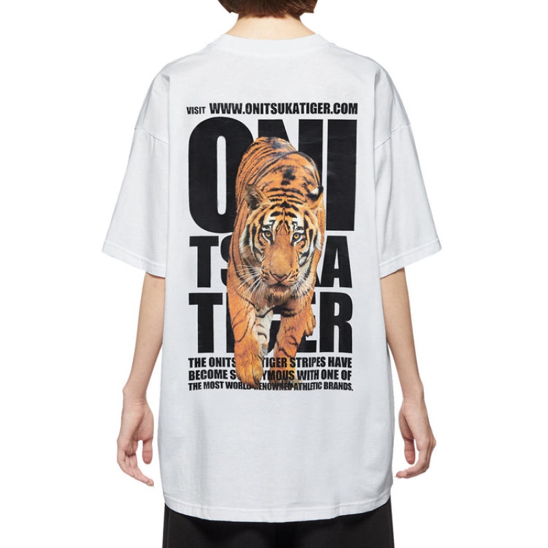 White Men's Onitsuka Tiger Graphic T Shirts Online India | U4I-6383