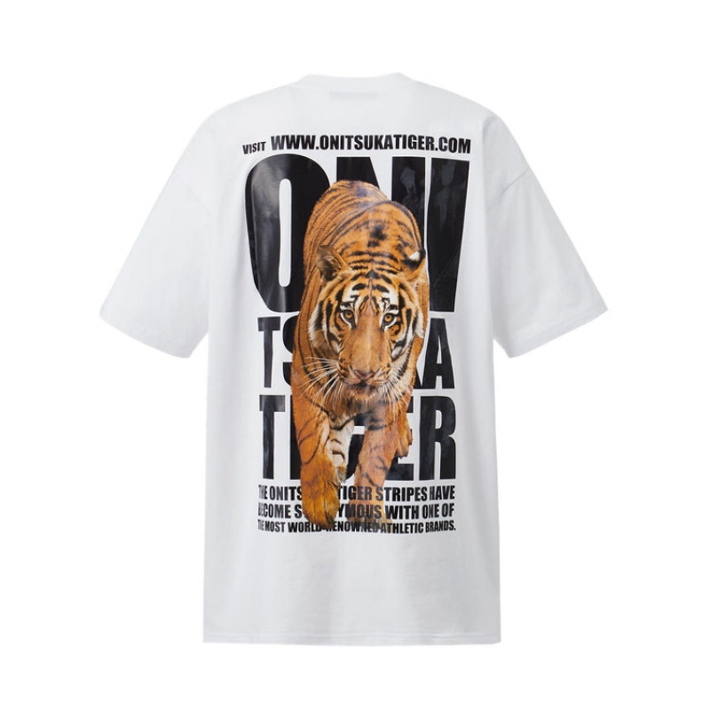 White Men's Onitsuka Tiger Graphic T Shirts Online India | U4I-6383