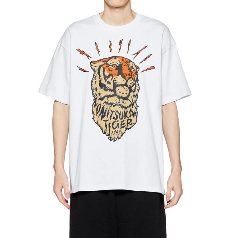 White Men's Onitsuka Tiger Graphic T Shirts Online India | Q5G-1053